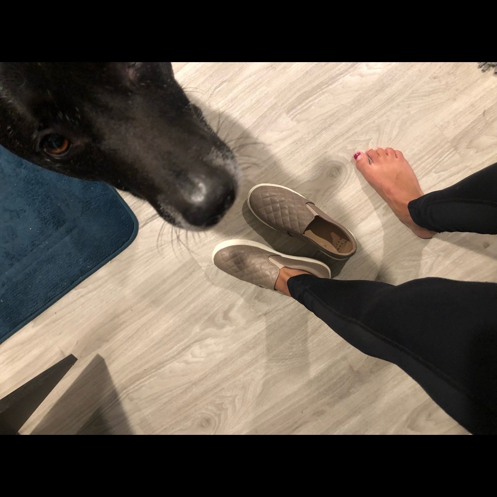 Gray slip ons